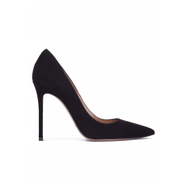 High block heel pumps in black suede 