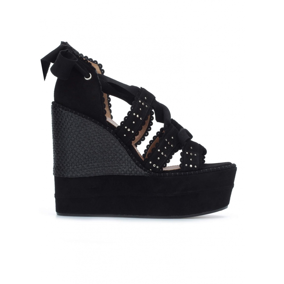 lace up wedge sandals black