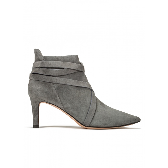 Mid heel ankle boots in grey suede - online shoe store Pura Lopez ...