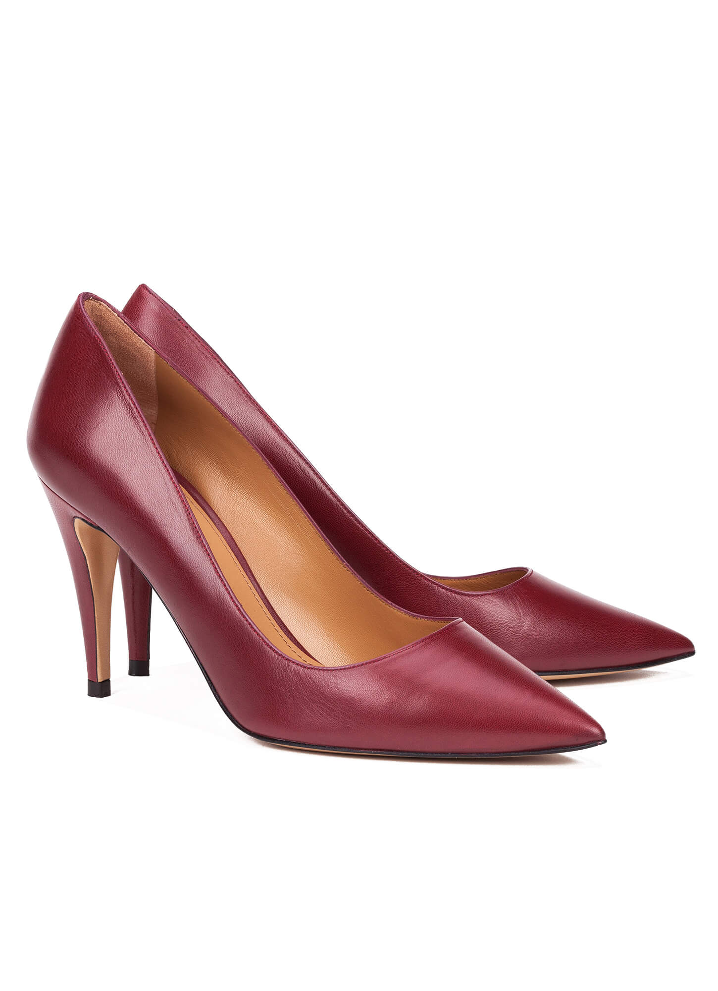 High heel pumps in burgundy leather - online shoe store Pura Lopez ...