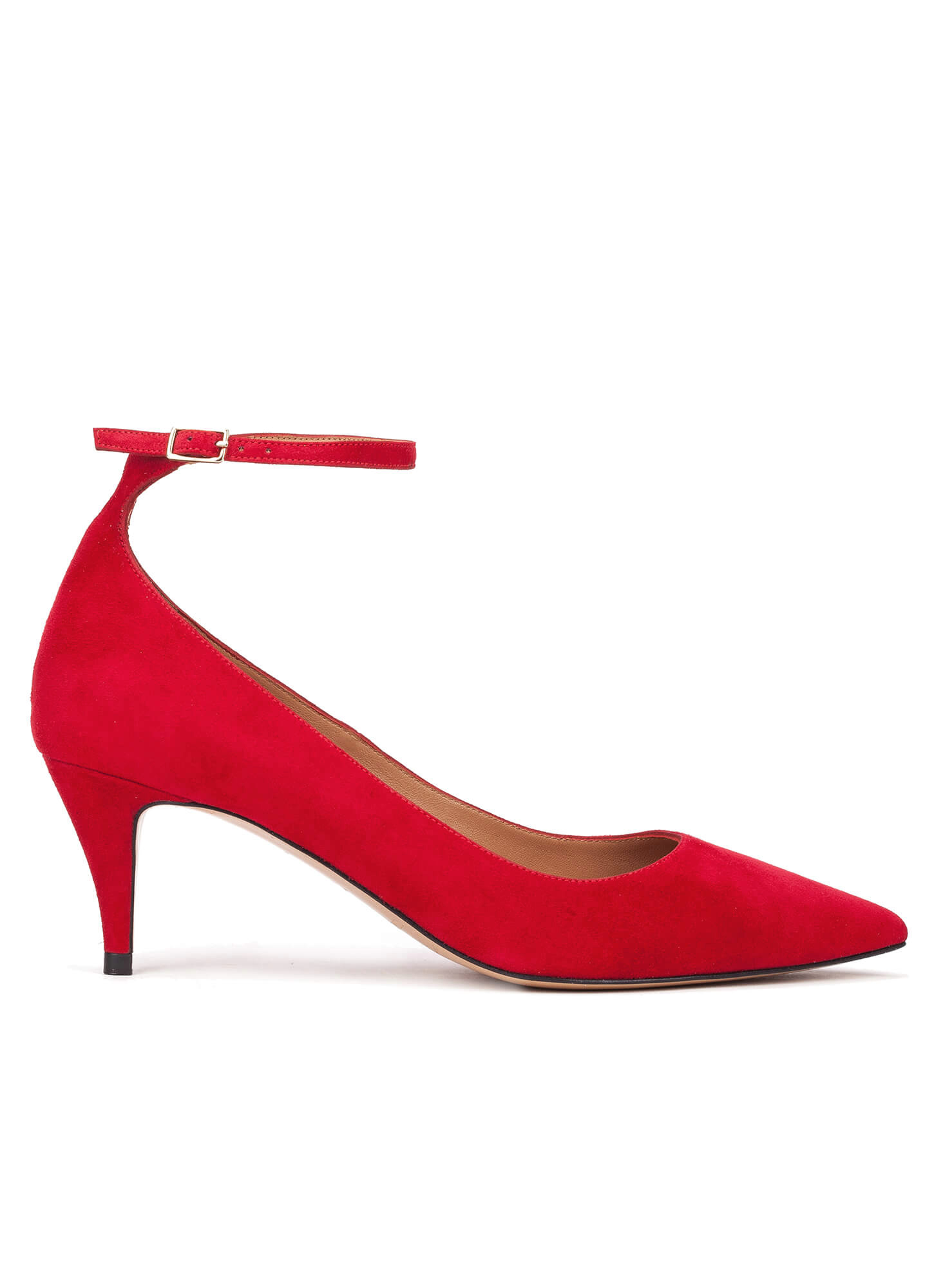 Red ankle strap mid heel pumps - online shoe store Pura Lopez . PURA LOPEZ
