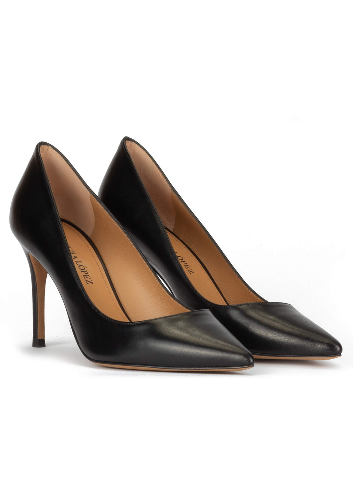 black leather stiletto heels