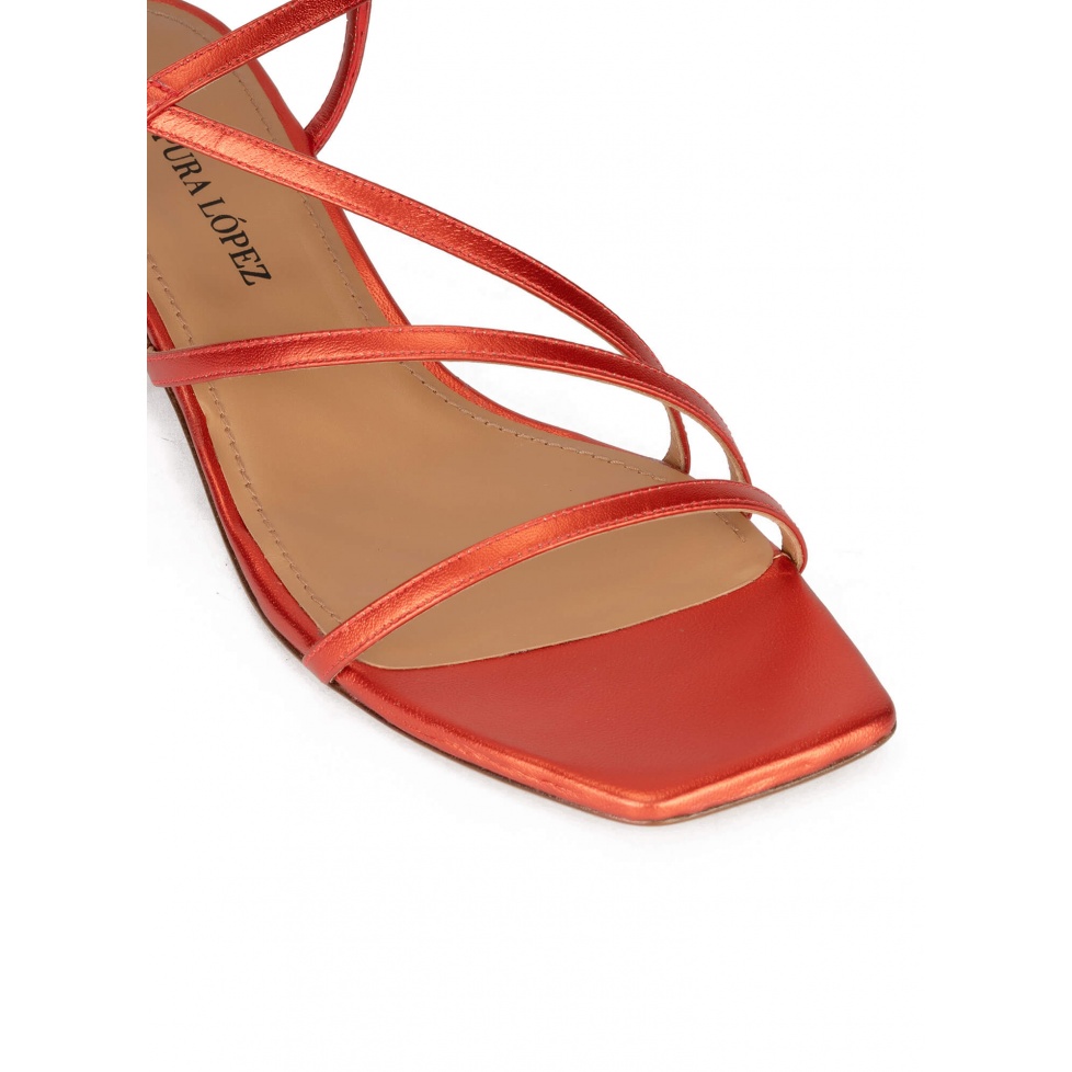 Coral Strappy Mid Heel Sandals In Metallic Leather Pura Lopez