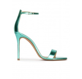 High-heeled sandals in aquamarine suede . PURA LOPEZ