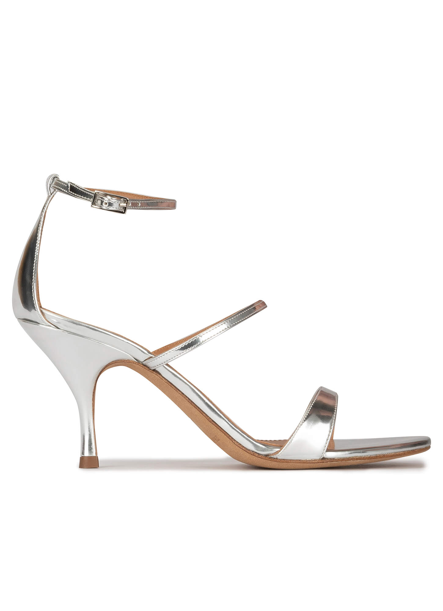 silver strappy mid heels