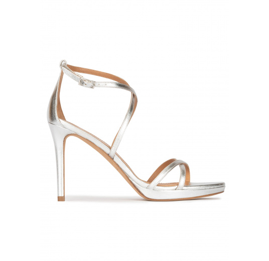 122FAYNASILVER Silver leather strappy heels - Pumps & Sandals - Maje.com