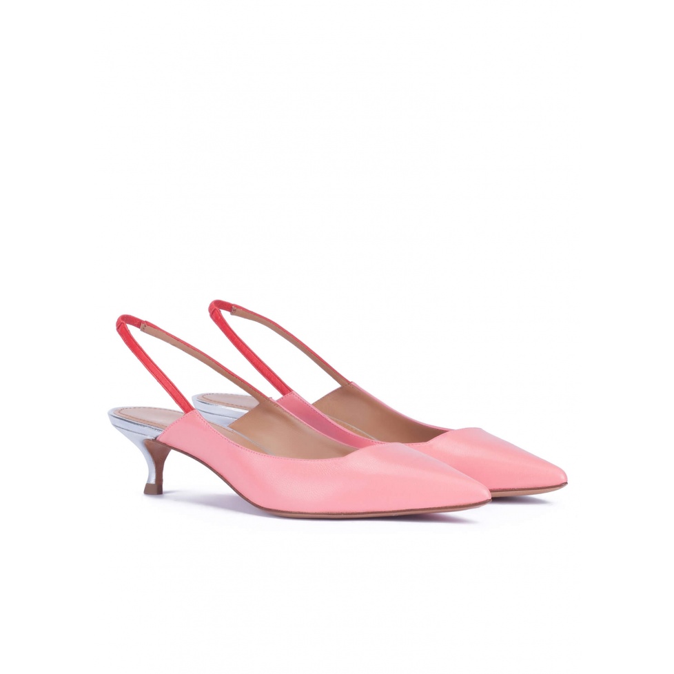 Slingback Kitten Heel Pumps In Pink Leather Pura Lopez 8842