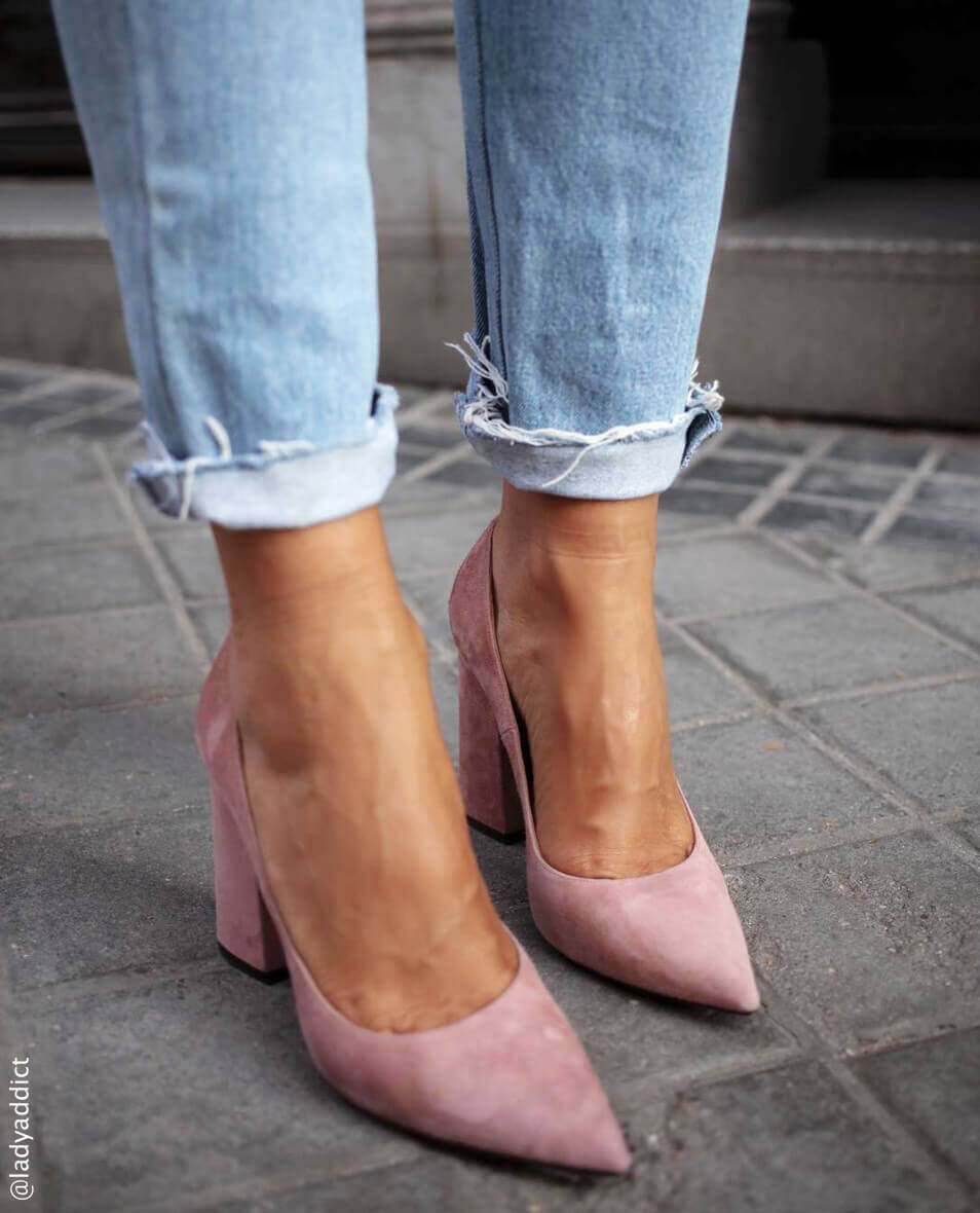 Pink high block heel pumps - online 
